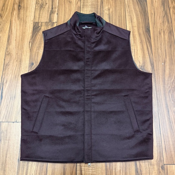 Peter Millar Greenwich Wool Cashmere Blend Quilted Vest Maroon Brown Mens XL